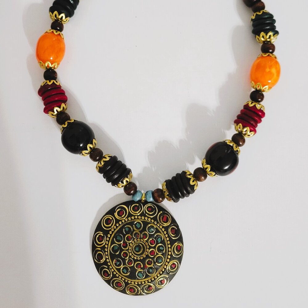 New Handcrafted Tibetan Bohemian Chunky Beaded Tribal Pendant 12" Necklace